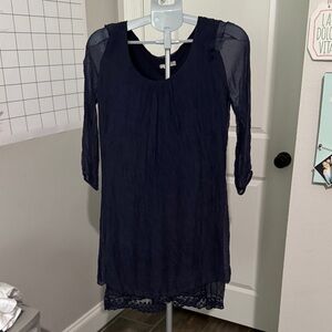 Prontomoda Giusy Navy Blue Midi Silk Dress